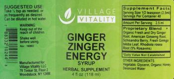 Village Vitality Ginger Zinger Energy Syrup - herbal supplement