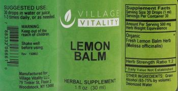 Village Vitality Lemon Balm - herbal supplement