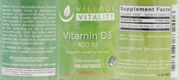 Village Vitality Vitamin D3 400 IU - supplement