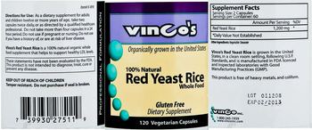 Vinco's 100% Natural Red Yeast Rice Whole Food - supplement