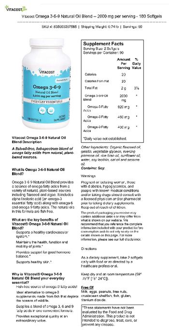 Vitacost Omega 3-6-9 Natural Oil Blend 2,000 mg - supplement