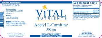 Vital Nutrients Acetyl L-Carnitine 500mg - supplement