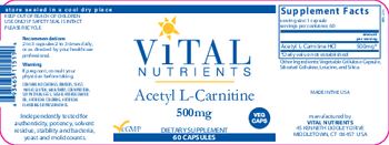Vital Nutrients Acetyl L-Carnitine - supplement