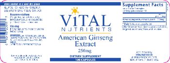 Vital Nutrients American Ginseng Extract 250 mg - supplement