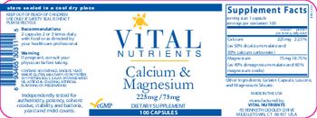 Vital Nutrients Calcium & Magnesium 225 mg/75 mg - supplement