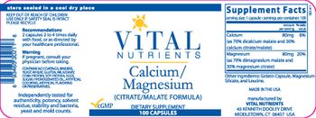 Vital Nutrients Calcium/Magnesium (Citrate/Malate Formula) - supplement