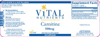 Vital Nutrients Carnitine 500 mg - supplement