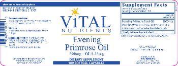 Vital Nutrients Evening Primrose Oil 500 mg - GLA 45 mg - supplement