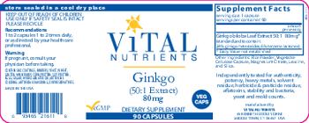 Vital Nutrients Ginkgo (50:1 Extract) 80 mg - supplement