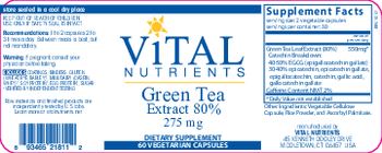 Vital Nutrients Green Tea Extract 80% 275 mg - supplement