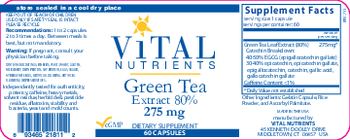 Vital Nutrients Green Tea Extract 80% 275 mg - supplement