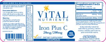 Vital Nutrients Iron Plus C 20 mg/200 mg - supplement