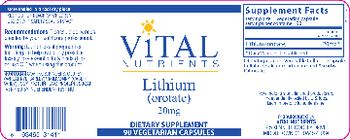 Vital Nutrients Lithium (Orotate) 20 mg - supplement