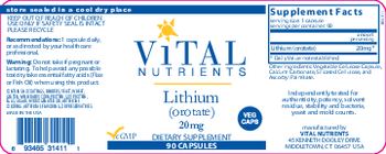 Vital Nutrients Lithium (Orotate) 20 mg - supplement