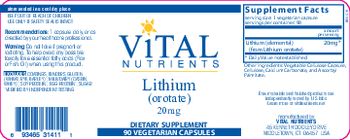 Vital Nutrients Lithium (Orotate) 20 mg - supplement