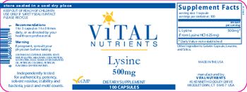 Vital Nutrients Lysine 500 mg - supplement