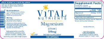 Vital Nutrients Magnesium (Citrate) 150 mg - supplement