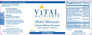 Vital Nutrients Multi-Minerals (no Copper or Iron) - supplement