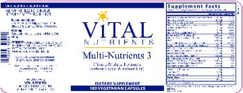 Vital Nutrients Multi-Nutrients 3 (without Copper & without Iron) - supplement