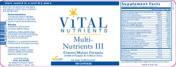 Vital Nutrients Multi-Nutrients III - supplement