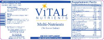 Vital Nutrients Multi-Nutrients (No Iron or Iodine) - supplement