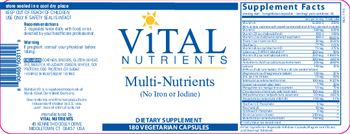 Vital Nutrients Multi-Nutrients (No Iron or Iodine) - supplement