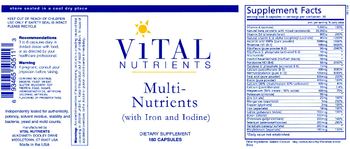 Vital Nutrients Multi-Nutrients (with Iron and Iodine) - supplement