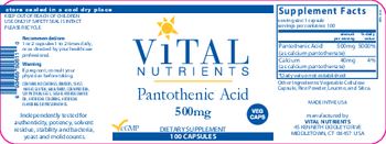 Vital Nutrients Pantothenic Acid 500 mg - supplement