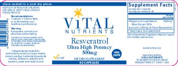 Vital Nutrients Resveratrol Ultra High Potency 500 mg - supplement