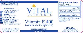 Vital Nutrients Vitamin E 400 - supplement