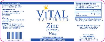 Vital Nutrients Zinc (Citrate) 30 mg - supplement