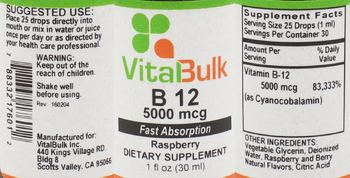 VitalBulk B 12 5000 mcg Raspberry - supplement
