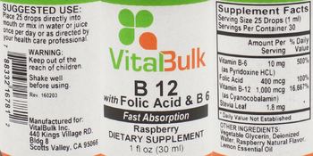 VitalBulk B 12 With Folic Acid & B 6 Raspberry - supplement