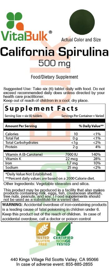 VitalBulk California Spirulina 500 mg - food supplement