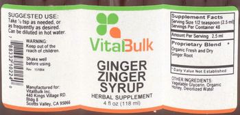 VitalBulk Ginger Zinger Syrup - herbal supplement