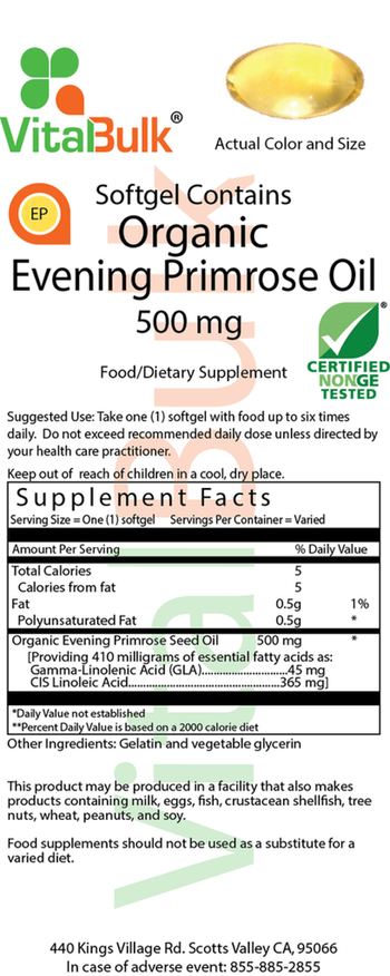 VitalBulk Organic Evening Primrose Oil 500 mg Softgel - food supplement