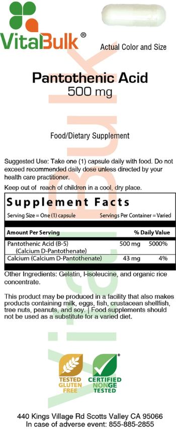 VitalBulk Pantothenic Acid 500 mg - food supplement