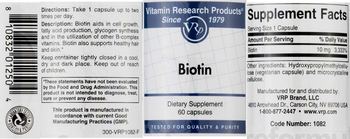 Vitamin Research Products Biotin - supplement
