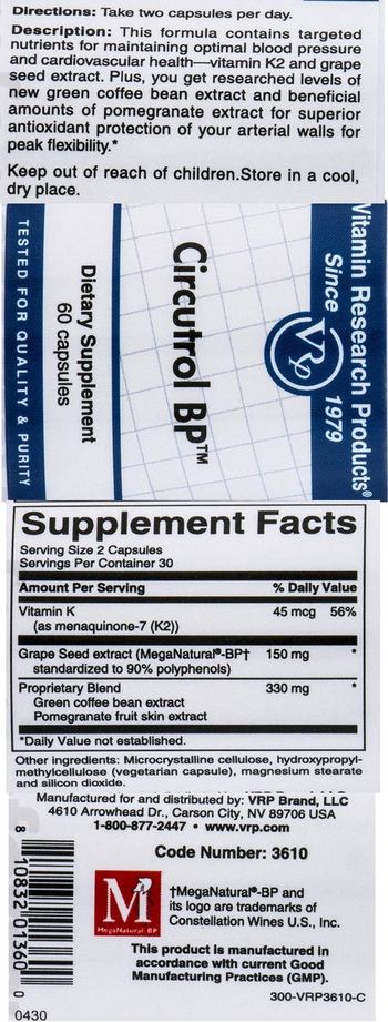 Vitamin Research Products Circutrol BP - supplement