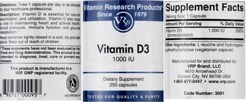 Vitamin Research Products Vitamin D3 1000 IU - supplement
