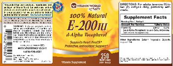 Vitamin World 100% Natural E-200 IU - supplement