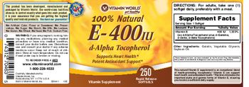 Vitamin World 100% Natural E-400 IU - vitamin supplement