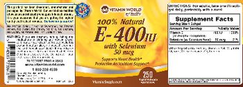 Vitamin World 100% Natural E-400 IU With Selenium 50 mcg - vitamin supplement