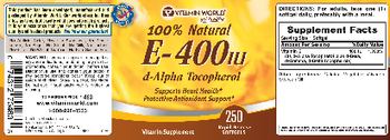 Vitamin World 100% Natural E-400 IU - vitamin supplement
