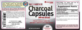 Vitamin World Activated Charcoal Capsules 260 mg - supplement