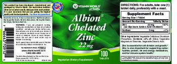Vitamin World Albion Chelated Zinc 22 mg - vegetarian supplement