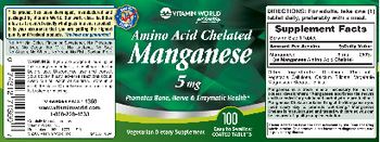 Vitamin World Amino Acid Chelated Manganese 5 mg - vegetarian supplement