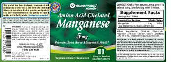 Vitamin World Amino Acid Chelated Manganese 5 mg - vegetarian supplement
