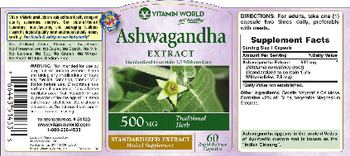 Vitamin World Ashwagandha Extract 500 mg - herbal supplement