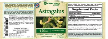 Vitamin World Astragalus 470 mg - herbal supplement